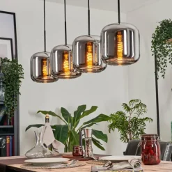 Suspension - Verre Lauden Chrome, Fumé, 4 lumières