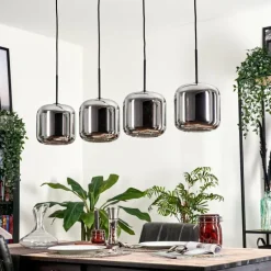 Suspension - Verre Lauden Chrome, Fumé, 4 lumières
