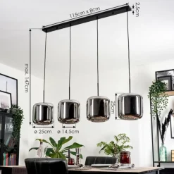 Suspension - Verre Lauden Chrome, Fumé, 4 lumières