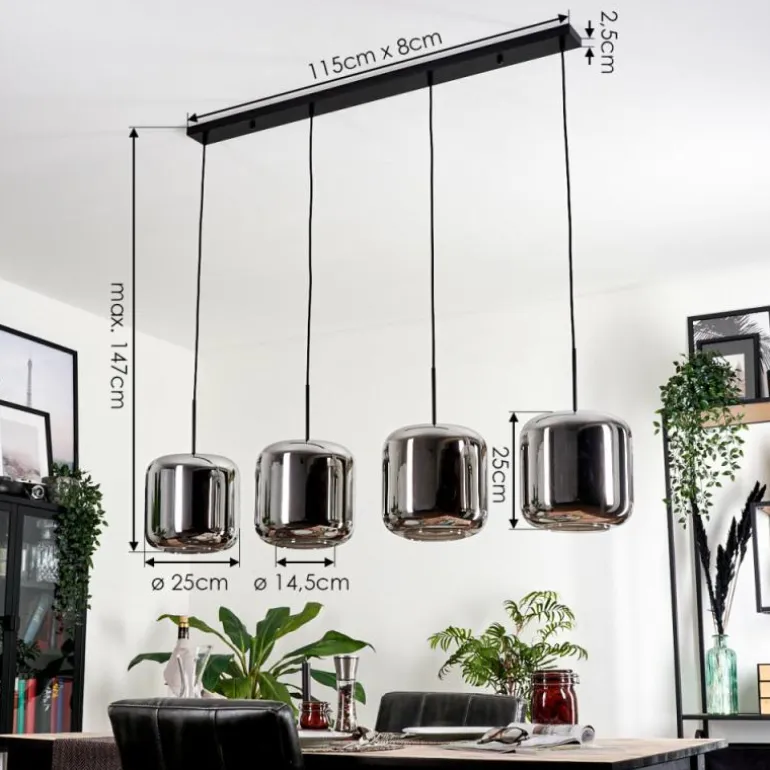 Suspension - Verre Lauden Chrome, Fumé, 4 lumières