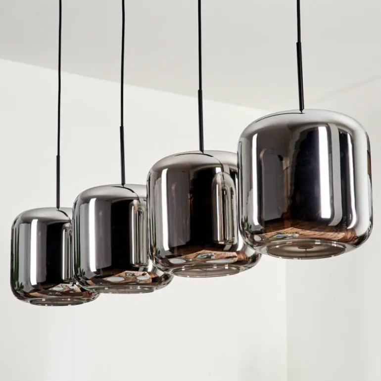 Suspension - Verre Lauden Chrome, Fumé, 4 lumières