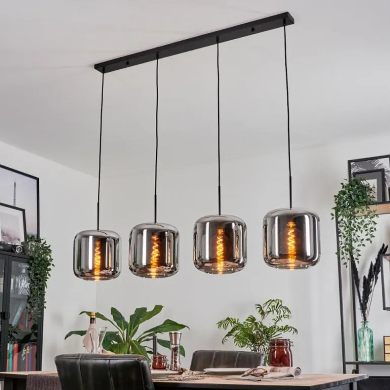 Suspension - Verre Lauden Chrome, Fumé, 4 lumières
