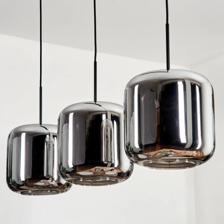 Suspension - Verre Lauden Chrome, Fumé, 3 lumières