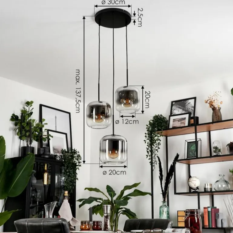 Suspension - Verre Lauden Chrome, Clair, Fumé, 3 lumières