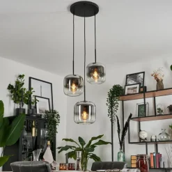 Suspension - Verre Lauden Chrome, Clair, Fumé, 3 lumières