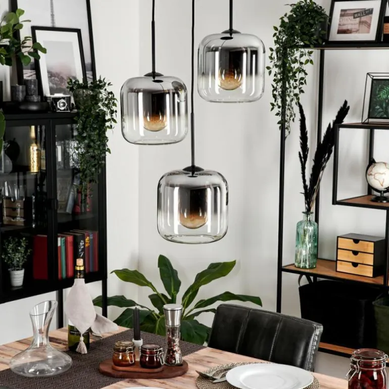 Suspension - Verre Lauden Chrome, Clair, Fumé, 3 lumières