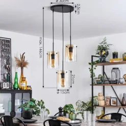 Suspension - Verre Parane Ambre, Clair, 3 lumières