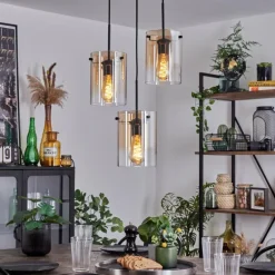 Suspension - Verre Parane Ambre, Clair, 3 lumières