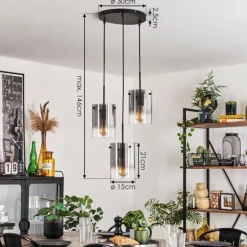 Suspension - Verre Parane Clair, Fumé, 3 lumières
