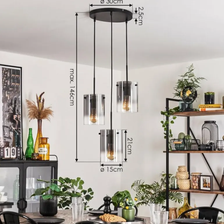 Suspension - Verre Parane Clair, Fumé, 3 lumières