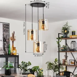 Suspension - Verre Parane Ambre, 3 lumières