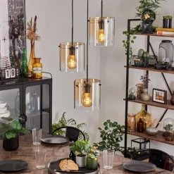 Suspension - Verre Parane Ambre, Clair, 3 lumières