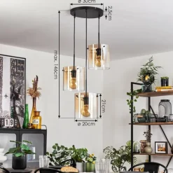 Suspension - Verre Parane Ambre, Clair, 3 lumières