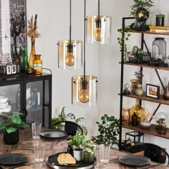 Suspension - Verre Parane Ambre, Clair, 3 lumières