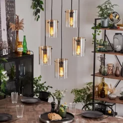 Suspension - Verre Parane Ambre, Clair, 5 lumières