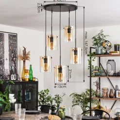 Suspension - Verre Parane Ambre, Clair, 5 lumières