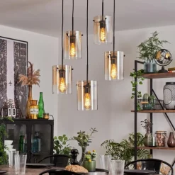 Suspension - Verre Parane Ambre, Clair, 5 lumières