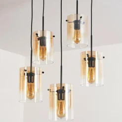 Suspension - Verre Parane Ambre, Clair, 5 lumières
