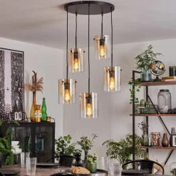 Suspension - Verre Parane Ambre, Clair, 5 lumières