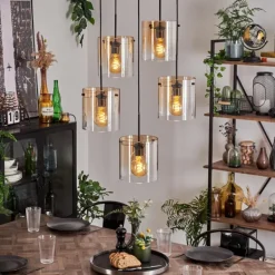 Suspension - Verre Parane Ambre, Clair, 5 lumières