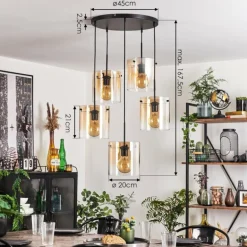 Suspension - Verre Parane Ambre, Clair, 5 lumières