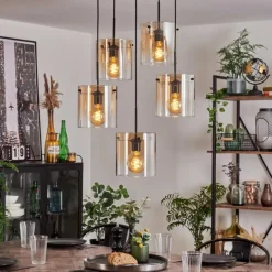 Suspension - Verre Parane Ambre, Clair, 5 lumières