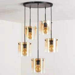 Suspension - Verre Parane Ambre, Clair, 5 lumières