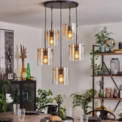 Suspension - Verre Parane Ambre, Clair, 5 lumières