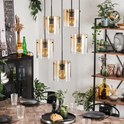 Suspension - Verre Parane Ambre, Clair, 5 lumières