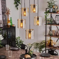 Suspension - Verre Parane Ambre, 5 lumières