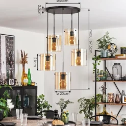 Suspension - Verre Parane Ambre, 5 lumières