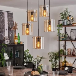 Suspension - Verre Parane Ambre, 5 lumières