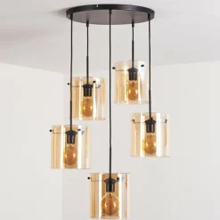 Suspension - Verre Parane Ambre, 5 lumières
