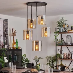 Suspension - Verre Parane Ambre, 5 lumières