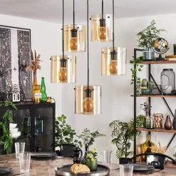 Suspension - Verre Parane Ambre, 5 lumières