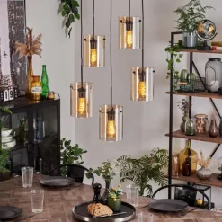 Suspension - Verre Parane Ambre, 5 lumières