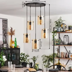 Suspension - Verre Parane Ambre, 5 lumières