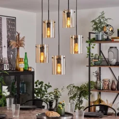 Suspension - Verre Parane Ambre, 5 lumières