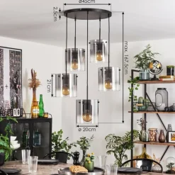 Suspension - Verre Parane Clair, Fumé, 5 lumières