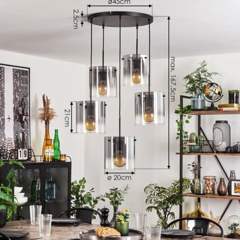 Suspension - Verre Parane Clair, Fumé, 5 lumières