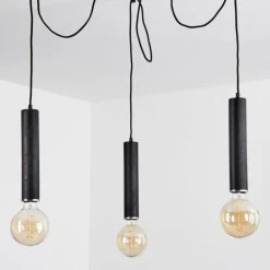 Suspension Wheelwright Nickel mat, Noir, 3 lumières