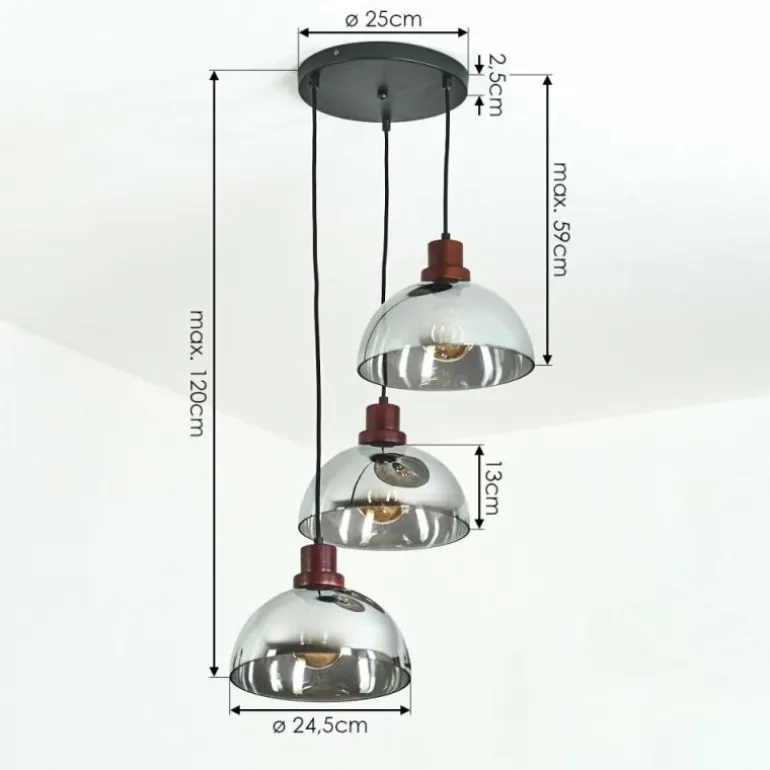 Suspension Aannestad Bois foncé, Noir, 3 lumières