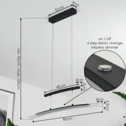 Suspension Balcairn LED Noir, 4 lumières