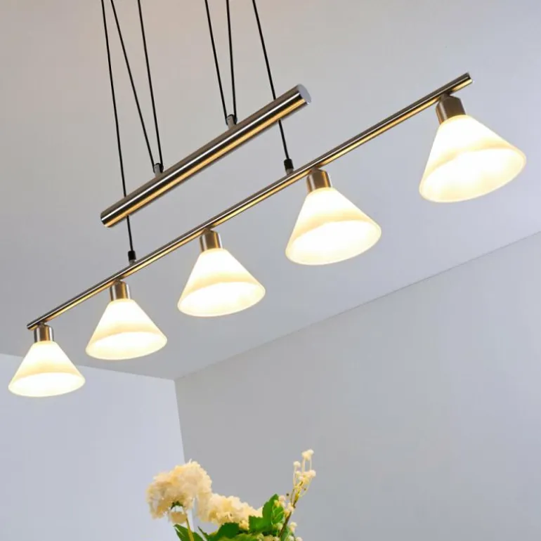Suspension Bamenda Nickel mat, 5 lumières