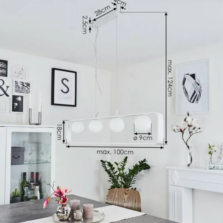 Suspension Beland Blanc, 4 lumières