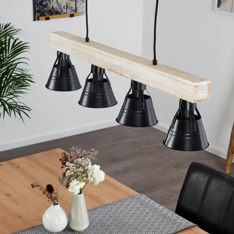 Suspension Berkeley Bois clair, Noir, 4 lumières