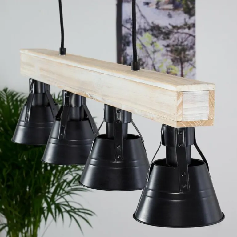 Suspension Berkeley Bois clair, Noir, 4 lumières