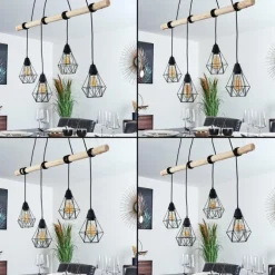 Suspension Betsele Bois clair, Noir, 4 lumières