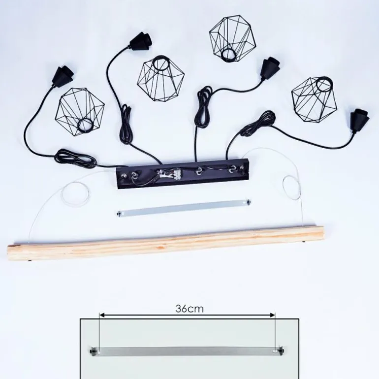 Suspension Betsele Bois clair, Noir, 4 lumières