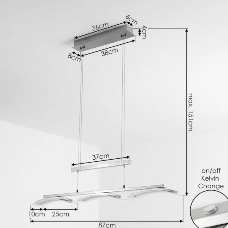 Suspension Bolonda LED Nickel mat, 3 lumières